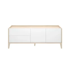 Mueble de TV Bari 2 cajones con armario doble blanco/natural 50,1x129x39,2 cm