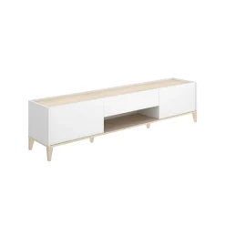 Mueble de TV Bari 2 puertas con cajón y compartimento blanco/natural 50,1x196,5x39,2 cm