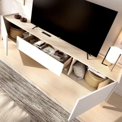 Mueble de TV Bari 2 puertas con cajón y compartimento blanco/natural 50,1x196,5x39,2 cm