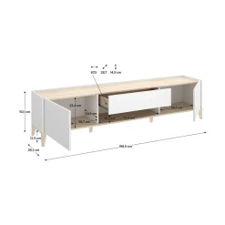 Mueble de TV Bari 2 puertas con cajón y compartimento blanco/natural 50,1x196,5x39,2 cm