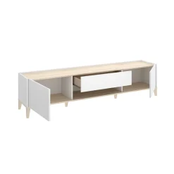 Mueble de TV Bari 2 puertas con cajón y compartimento blanco/natural 50,1x196,5x39,2 cm