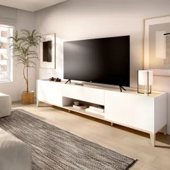 Mueble de TV Bari 2 puertas con cajón y compartimento blanco/natural 50,1x196,5x39,2 cm