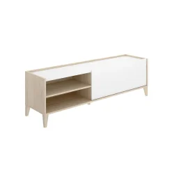 Mueble de TV Bari puerta abatible con 2 compartimentos blanco/natural 47,1x155,3x42,5 cm