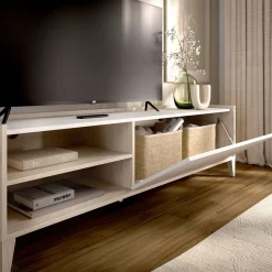 Mueble de TV Bari puerta abatible con 2 compartimentos blanco/natural 47,1x155,3x42,5 cm