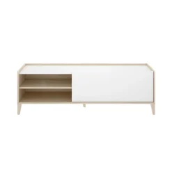 Mueble de TV Bari puerta abatible con 2 compartimentos blanco/natural 47,1x155,3x42,5 cm