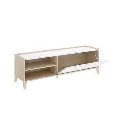 Mueble de TV Bari puerta abatible con 2 compartimentos blanco/natural 47,1x155,3x42,5 cm