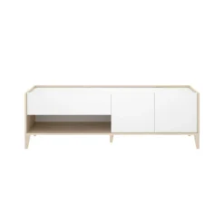 Mueble de TV Bari un cajón con armario y compartimento blanco/natural 50,1x150x39,2 cm