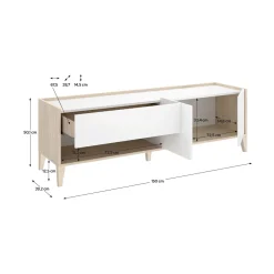 Mueble de TV Bari un cajón con armario y compartimento blanco/natural 50,1x150x39,2 cm