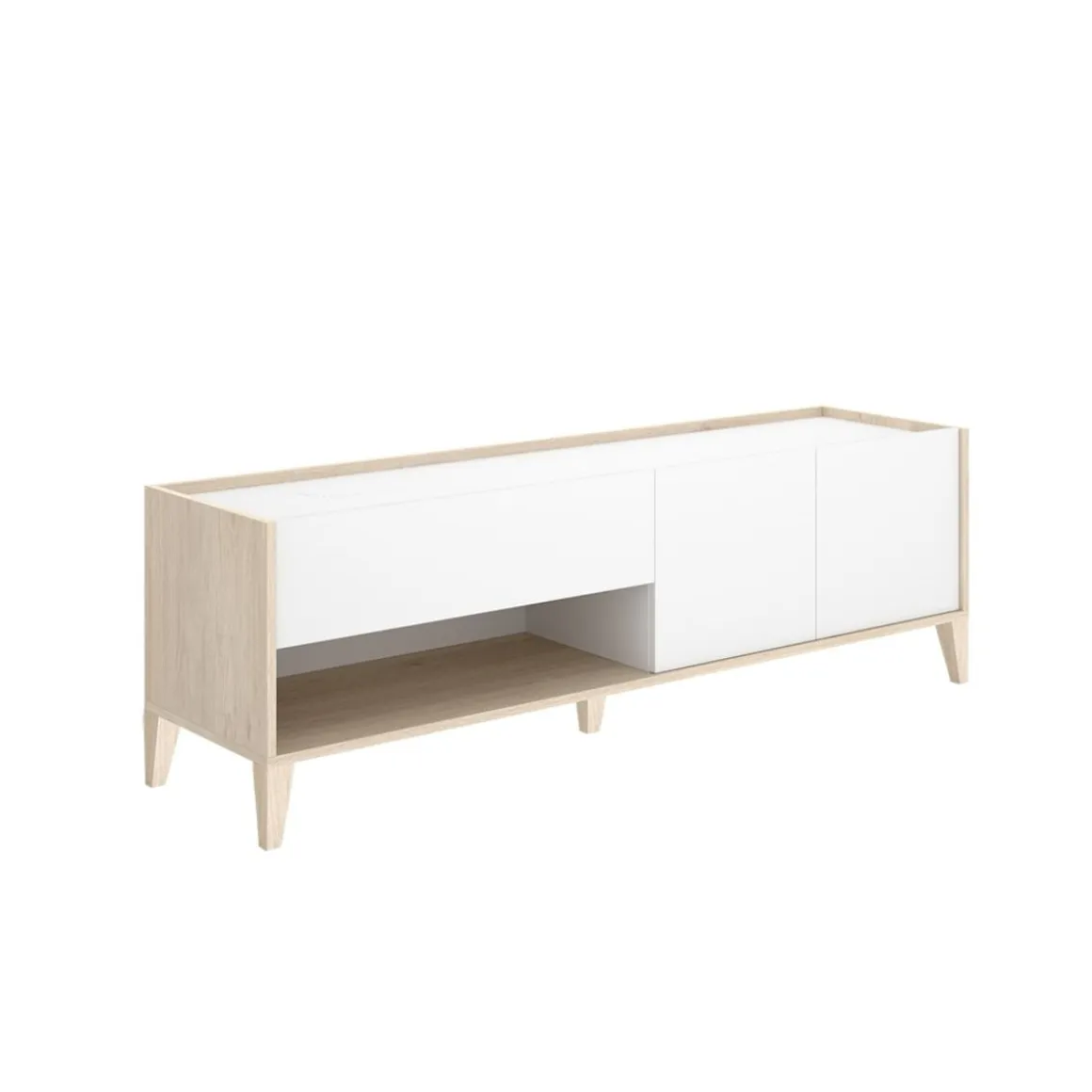 Mueble de TV Bari un cajón con armario y compartimento blanco/natural 50,1x150x39,2 cm