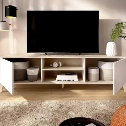 Mueble de TV Boston 2 puertas con 2 compartimentos blanco/natural 48,1x150x40 cm