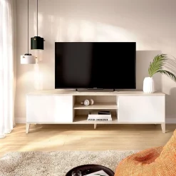 Mueble de TV Boston 2 puertas con 2 compartimentos blanco/natural 48,1x150x40 cm