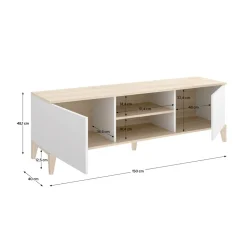 Mueble de TV Boston 2 puertas con 2 compartimentos blanco/natural 48,1x150x40 cm