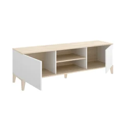 Mueble de TV Boston 2 puertas con 2 compartimentos blanco/natural 48,1x150x40 cm