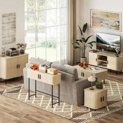 Mueble de TV Calamita Homcom 2 puertas + 2 compartimentos roble 55x120x40 cm