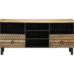 Mueble de TV Chalca 5 compartimentos + 2 cajones negro/natural 46x100x33,5 cm