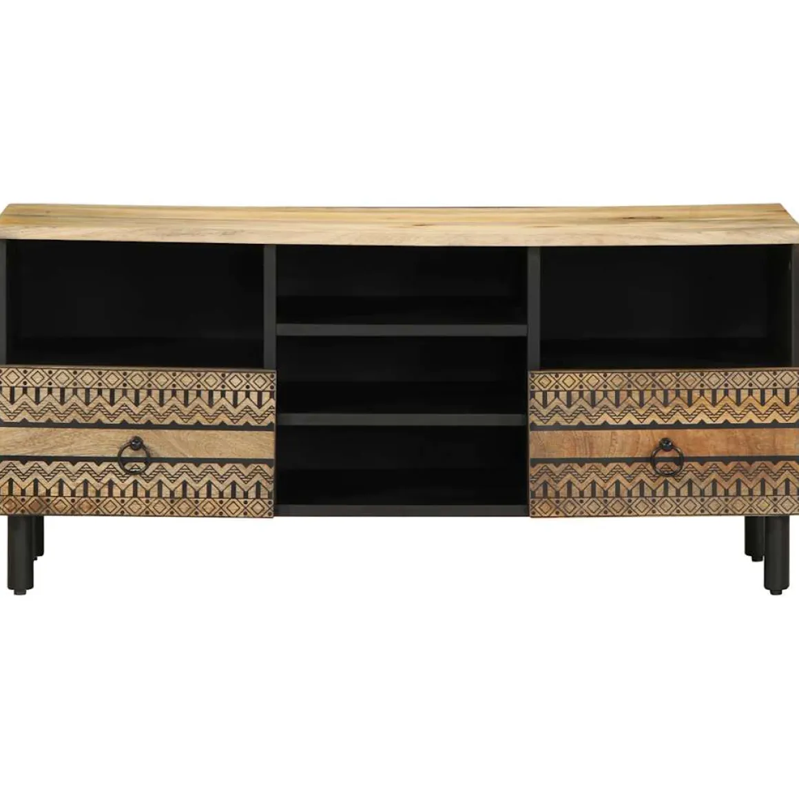 Mueble de TV Chalca 5 compartimentos + 2 cajones negro/natural 46x100x33,5 cm