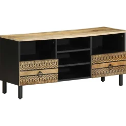 Mueble de TV Chalca 5 compartimentos + 2 cajones negro/natural 46x100x33,5 cm