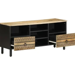 Mueble de TV Chalca 5 compartimentos + 2 cajones negro/natural 46x100x33,5 cm