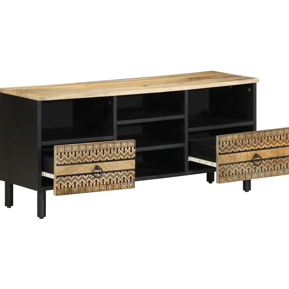 Mueble de TV Chalca 5 compartimentos + 2 cajones negro/natural 46x100x33,5 cm