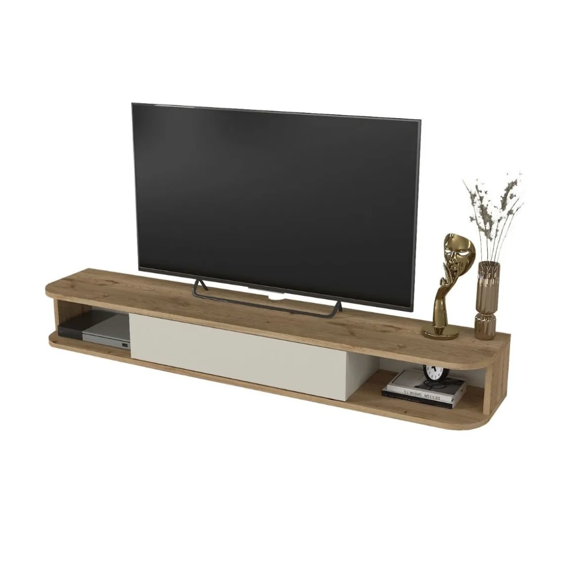 Mueble de TV Cross 1 puerta + 2 compartimentos abiertos natural/blanco 19,2x150x29,6 cm