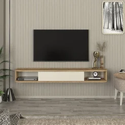 Mueble de TV Cross 1 puerta + 2 compartimentos abiertos natural/blanco 19,2x150x29,6 cm