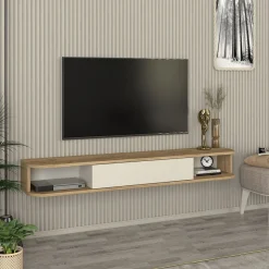 Mueble de TV Cross 1 puerta + 2 compartimentos abiertos natural/blanco 19,2x150x29,6 cm