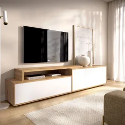 Mueble de TV Elsa puerta abatible con compartimento blanco/natural 46,9x185x40,2 cm