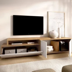 Mueble de TV Elsa puerta abatible con compartimento blanco/natural 46,9x185x40,2 cm