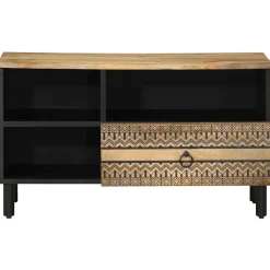 Mueble de TV Etniko 3 compartimentos + 1 cajón negro/natural 46x80x33,5 cm