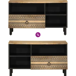 Mueble de TV Etniko 3 compartimentos + 1 cajón negro/natural 46x80x33,5 cm