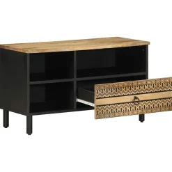 Mueble de TV Etniko 3 compartimentos + 1 cajón negro/natural 46x80x33,5 cm