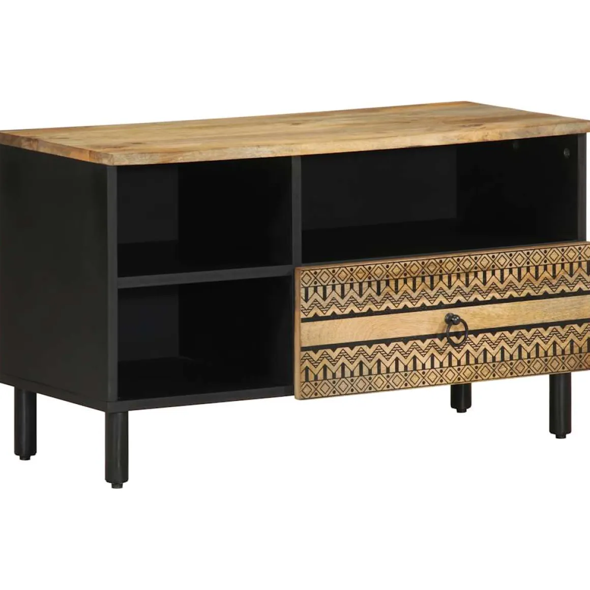 Mueble de TV Etniko 3 compartimentos + 1 cajón negro/natural 46x80x33,5 cm