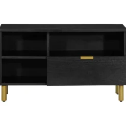 Mueble de TV Grillo 3 compartimentos + cajón negro 46x80x33 cm