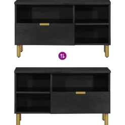 Mueble de TV Grillo 3 compartimentos + cajón negro 46x80x33 cm