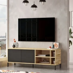 Mueble de TV Isabela 2 puertas y 4 compartimentos cambria/grafito 48,9x140x40 cm