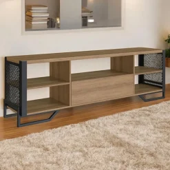 Mueble de TV Jaén 1 cajón + 5 estantes negro/roble 57x183x40 cm