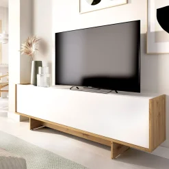Mueble de TV Ka puerta abatible blanco/natural 49,6x150x30,3 cm