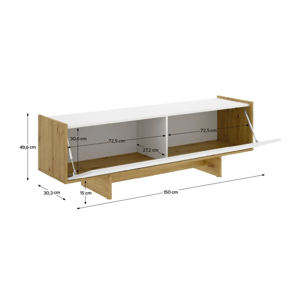 Mueble de TV Ka puerta abatible blanco/natural 49,6x150x30,3 cm