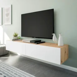 Mueble de TV Kaway dos puertas abatibles blanco/natural 28x180x34,5 cm