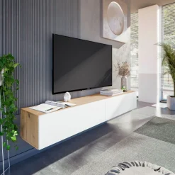 Mueble de TV Kaway dos puertas abatibles blanco/natural 28x180x34,5 cm