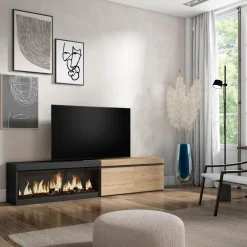 Mueble de TV Kroma armario doble con chimenea izquierda 45x208,2x34,6 cm