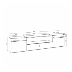Mueble de TV Kroma con chimenea al centro 45x203x34,6 cm