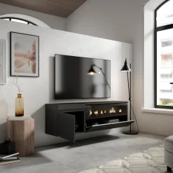 Mueble de TV Kroma diseño flotante con chimenea derecha 45x152,5x34,6 cm