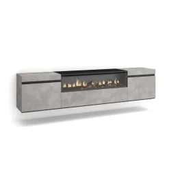 Mueble de TV Kroma diseño flotante con chimenea al centro 45x203x34,6 cm