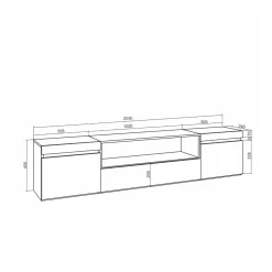 Mueble de TV Kroma diseño flotante con chimenea al centro 45x203x34,6 cm