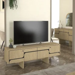 Mueble de TV Lava con puerta abatible antracita/natural 51,3x150x35 cm