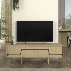 Mueble de TV Lava con puerta abatible antracita/natural 51,3x150x35 cm