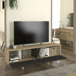 Mueble de TV Lava con puerta abatible antracita/natural 51,3x150x35 cm