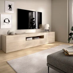 Mueble de TV Malmo 2 puertas con puerta abatible y compartimento natural 47,7x200x41,5 cm