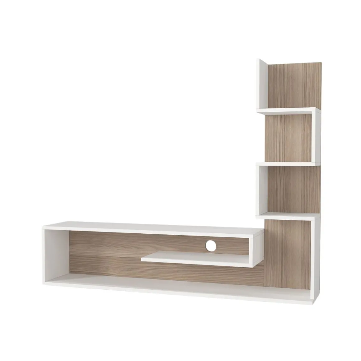 Mueble de TV Metehan con estantería lateral blanco/natural 120x150x30 cm